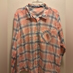 Maurices Pink and Navy Plaid Button-Down Shirt